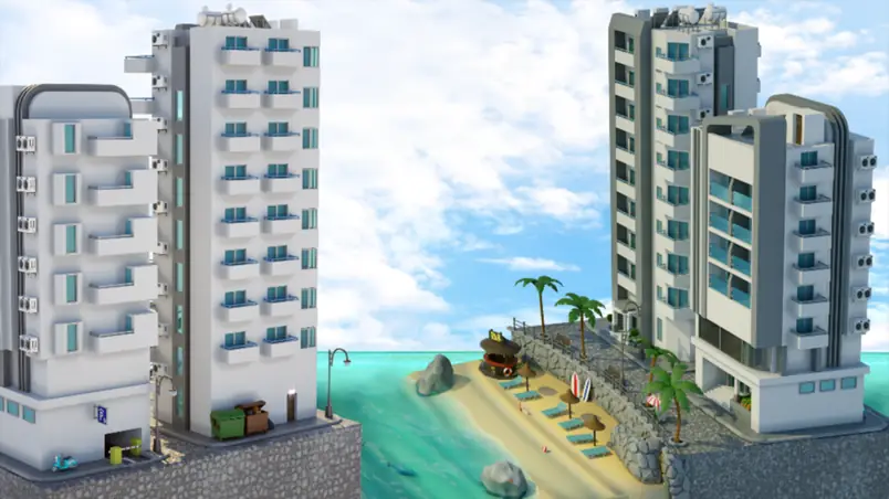 Blender 3 stylized beach city scene course thumbnail