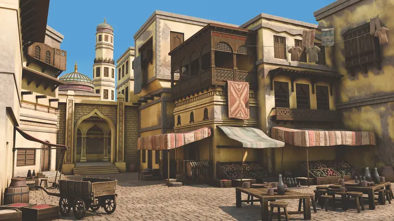 Stylized Arabian market environment course render